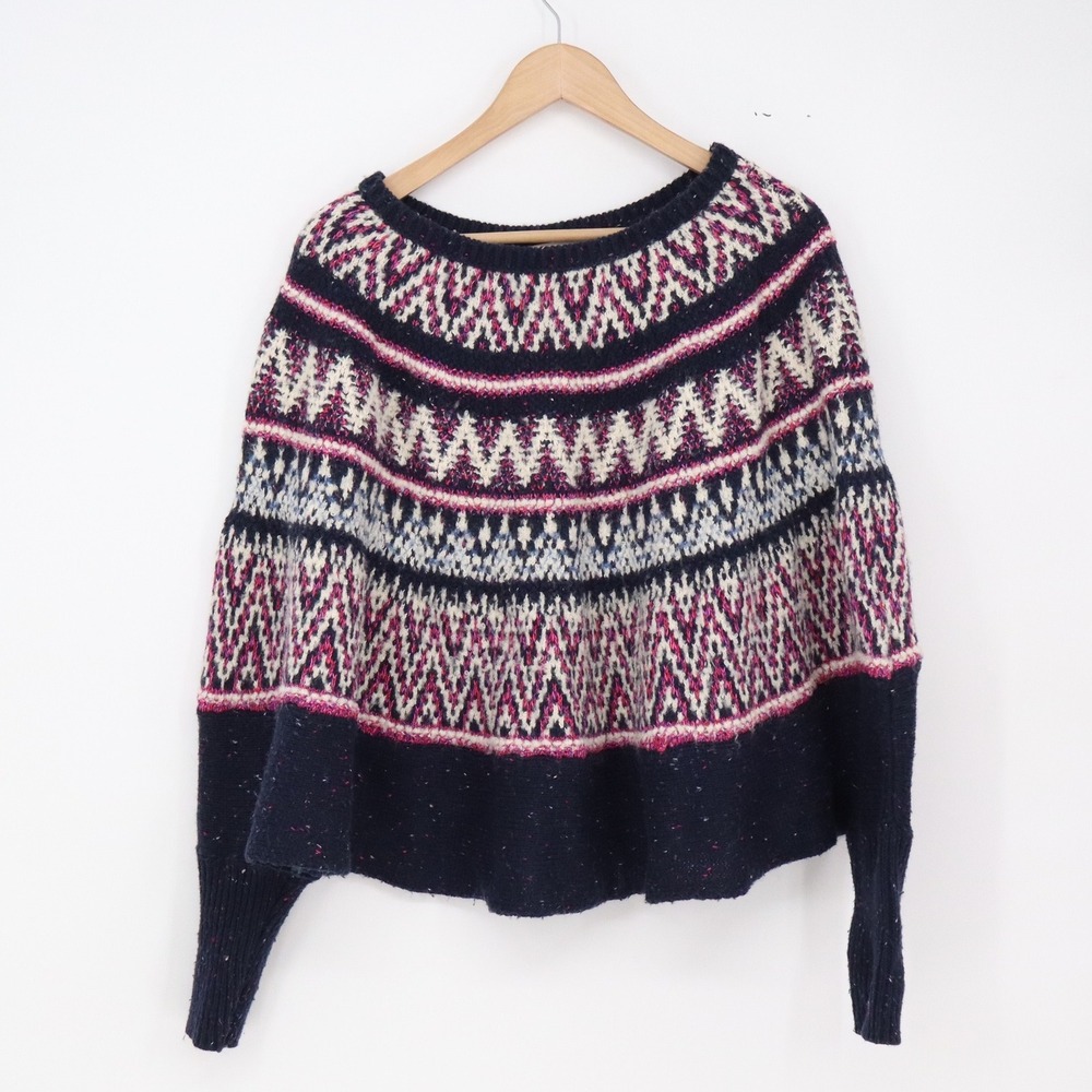 Sleeping on Snow Sweater Womens O/S Fair Isle Dolman Navy Pink Knit Excellent